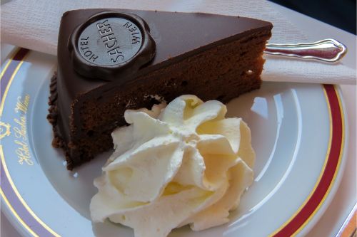 Famous Austrian chocolate cake with whipped cream