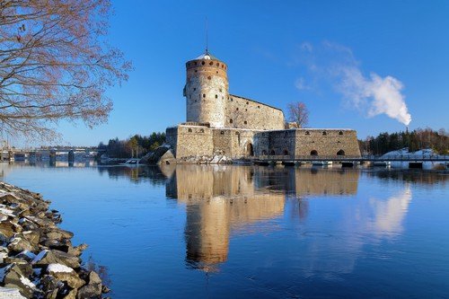 Castle Olavinlinna (Olofsborg) in winter, Savonlinna, Finland