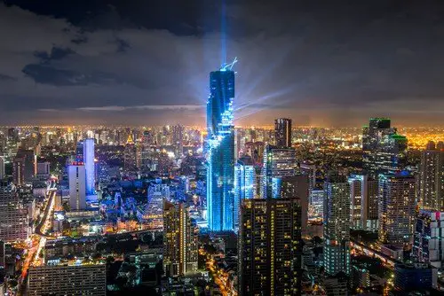 Celebration business buildings at Bangkok city with skyline at night, Thailand. - Ultimate Thailand Travel Guide