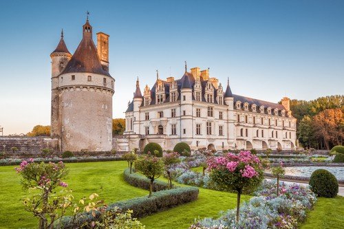 The Chateau de Chenonceau, France. This castle is located near the small village of Chenonceaux in the Loire Valley, was built in the 15-16 centuries and is a tourist attraction.