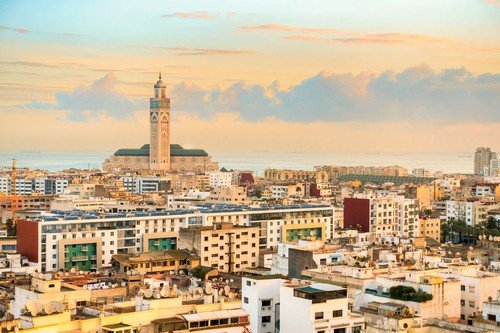 View over the city of Casablanca during Golden Hour in the early morning.