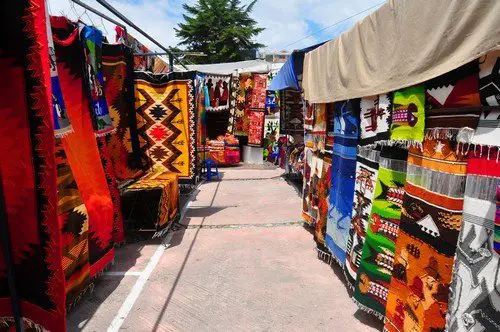 View of stalls in traditional craft market, Ecuador