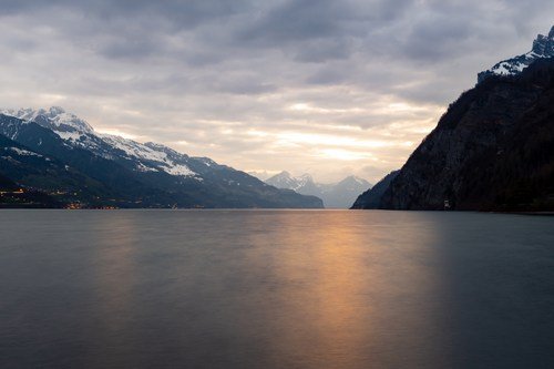 Frozen lake in the Alps