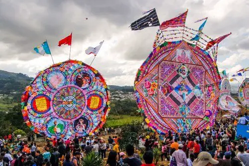 Giant kites in cemetery, All Saints' Day, Guatemala