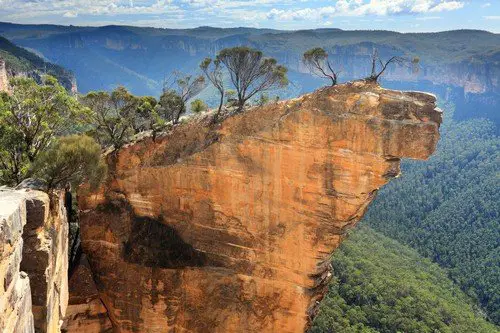 Hanging Rock in the Blue Mountains Australia. You have to jump the crack at your own risk to gain access to this magnificent and narrow sandstone rock as it is detached from the main cliff