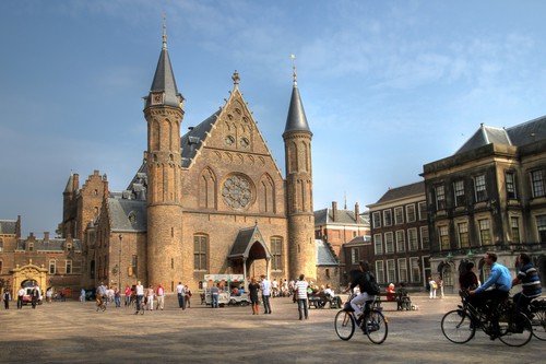 Binnenhof (meaning in dutch "inner court") is a complex of buildings in The Hague, Netherlands. This complex hosts the Dutch parliament since 1446, being the political center of the country. Encircled by different structures of Binnenhof, the Ridderzall ("Knight's Hall" in translation) is the focal point of the inner court of the Binnenhof. The impressive building build in the 13th century is used since 1904 for official receptions and the opening festivity of the parliamentary session. Editorial image. ultimate netherlands travel guide