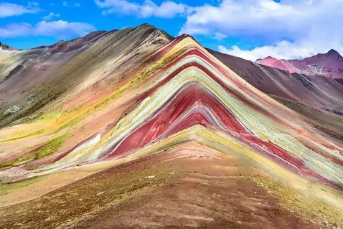 Vinicunca, Peru - Rainbow Mountain (5200 m) in Andes, Cordillera de los Andes, Cusco region in South America.