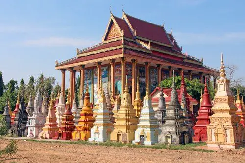 Colorful Buddhist cemetery next to a temple, Siem Reap,Cambodia