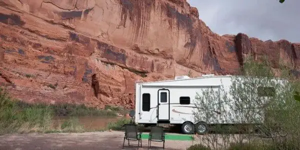 Travel trailer at the red cliffs