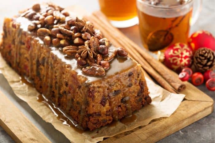 Traditional English steamed pudding with dried fruits and nuts served during the Holidays.