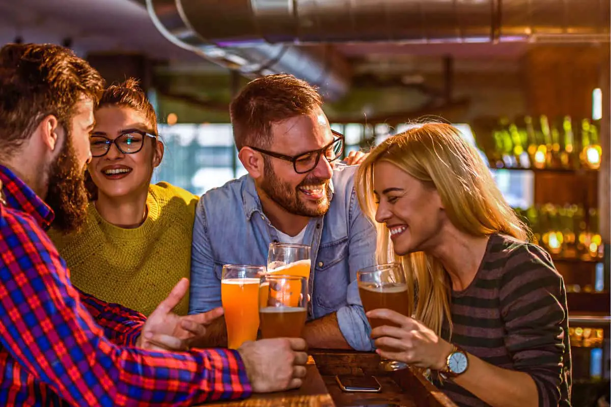 group of people at a pub having dinner in london