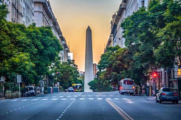Corrientes Avenue with Obelisk on background - Buenos Aires, Arg