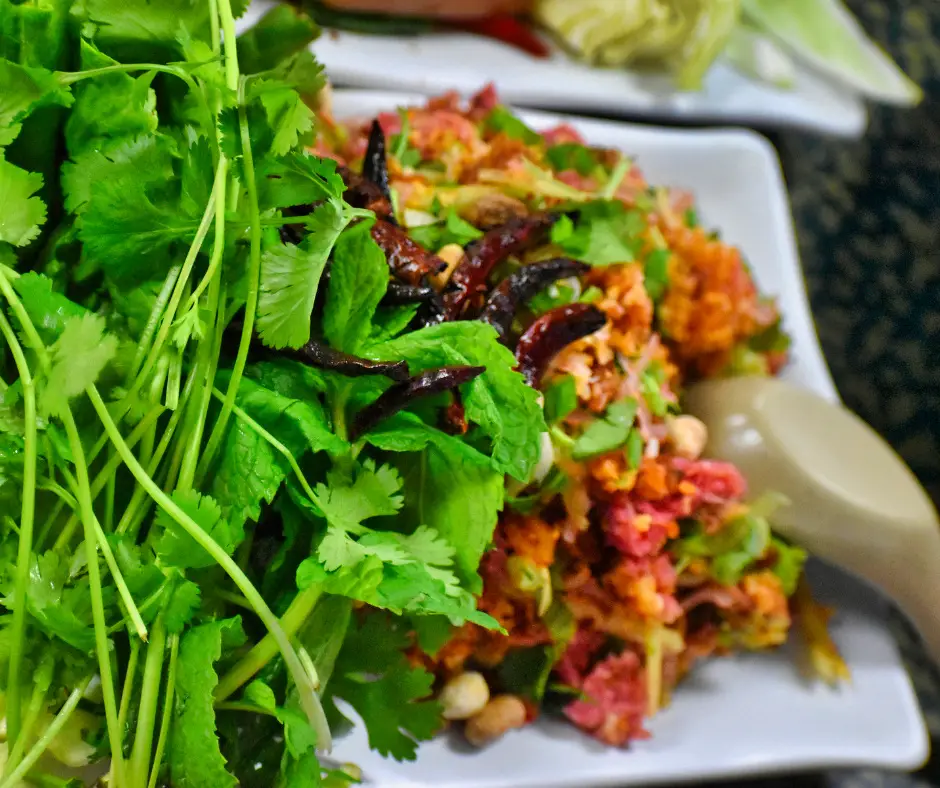 Nam Khao (Lao Crispy Rice Salad) - Laos Recipes