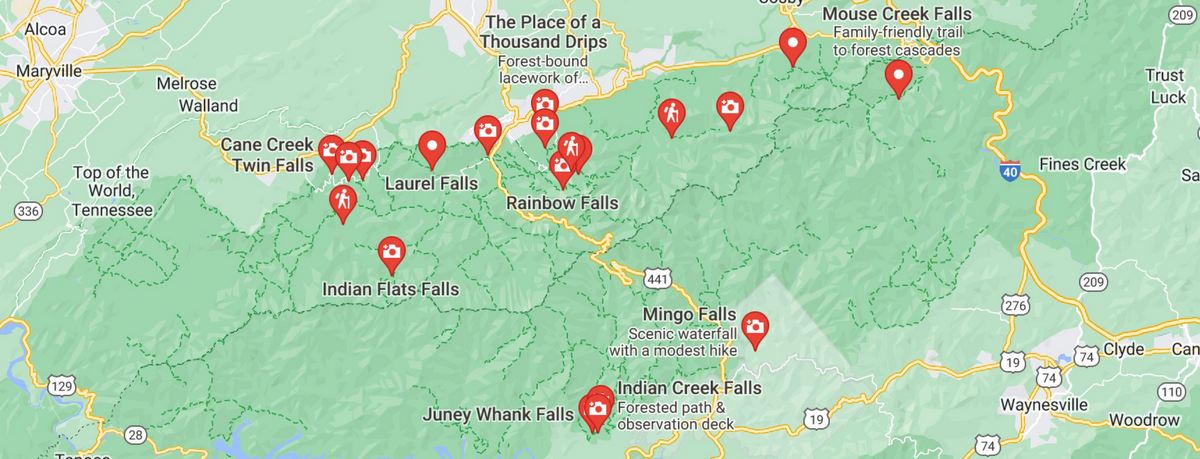 Great Smoky Mountain National Park map Waterfalls Edition