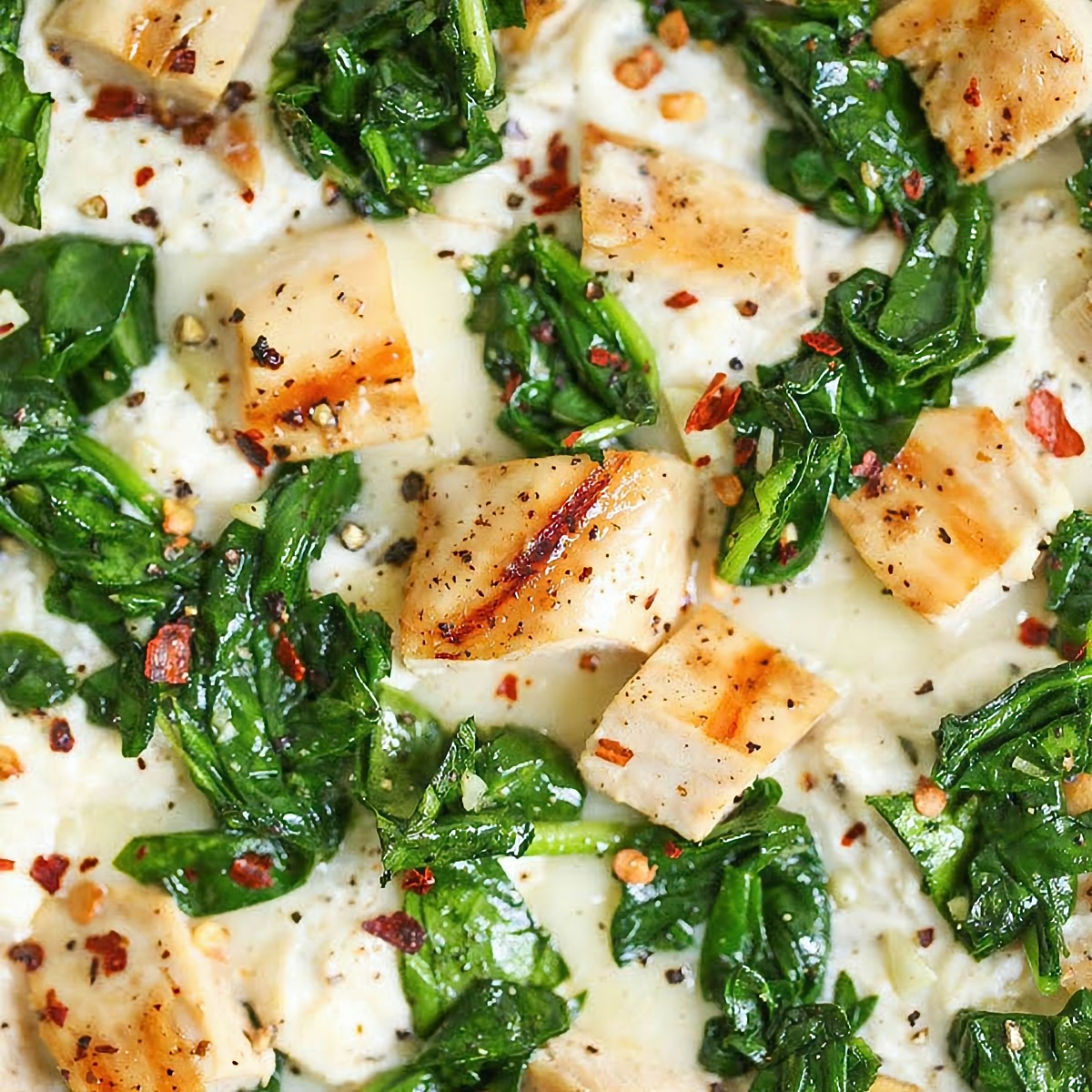 15. Roasted Garlic, Chicken and Spinach White Pizza