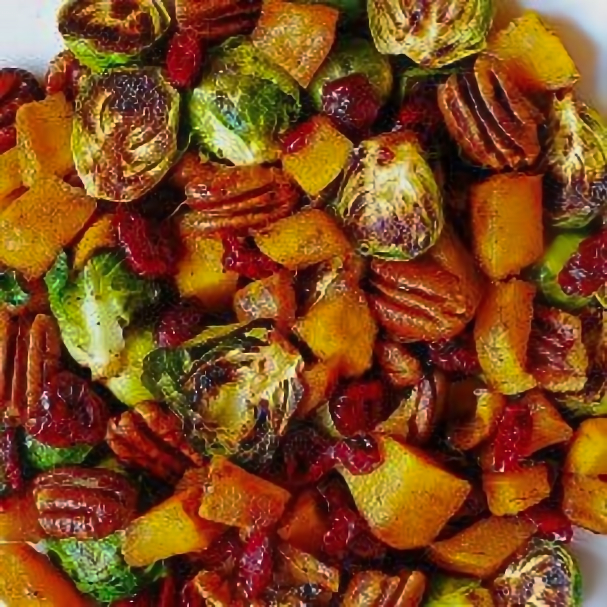 23. Roasted Brussels Sprouts and Cinnamon Butternut Squash with Pecans and Cranberries