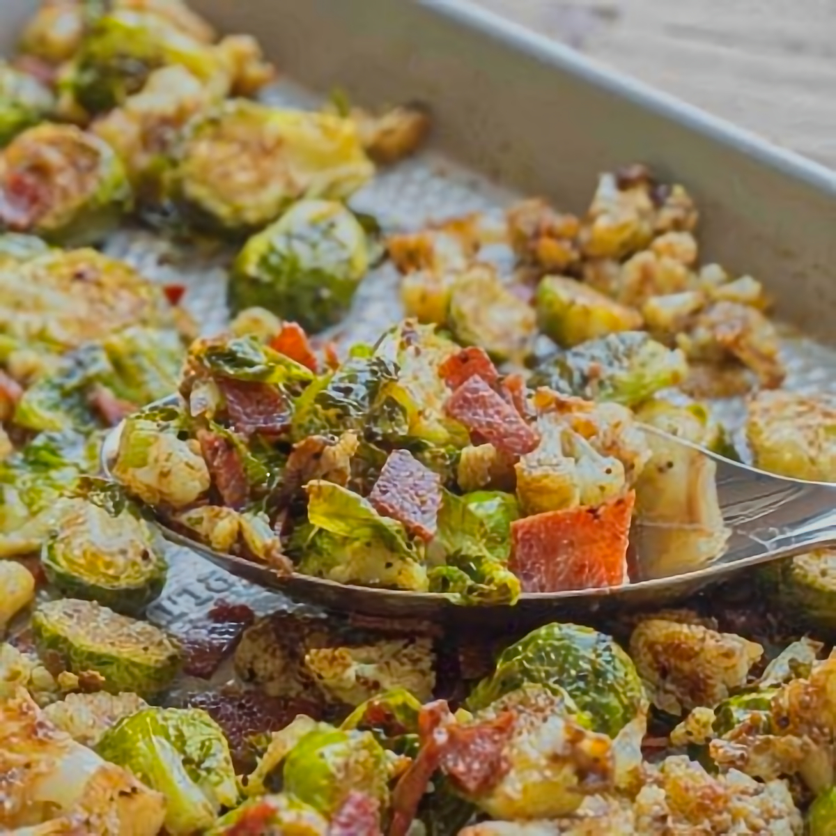 31. Roasted Brussel Sprouts with Bacon and Cauliflower