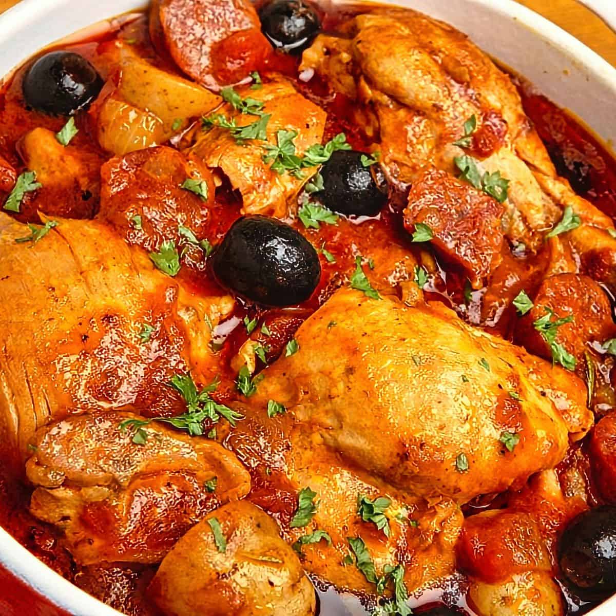 14. Baked Chicken with Spanish Olives - Spanish dish with chicken