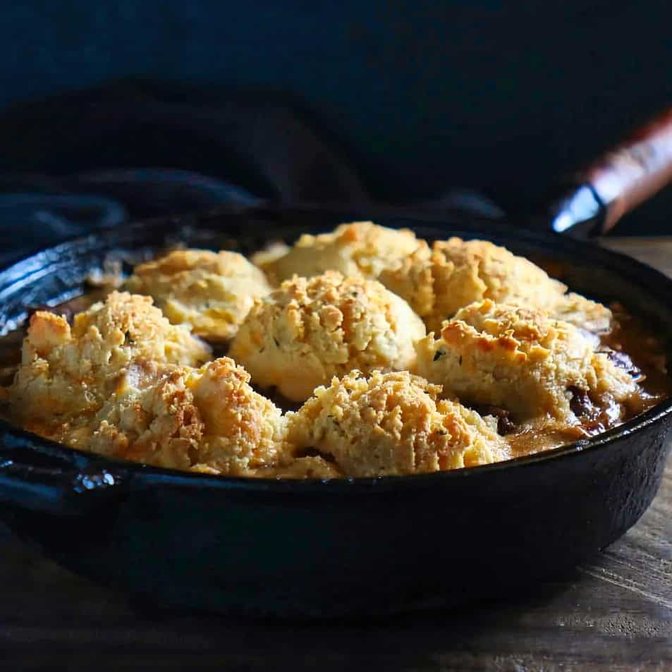 Keto Beef Stew and Cheesy Biscuit Crust