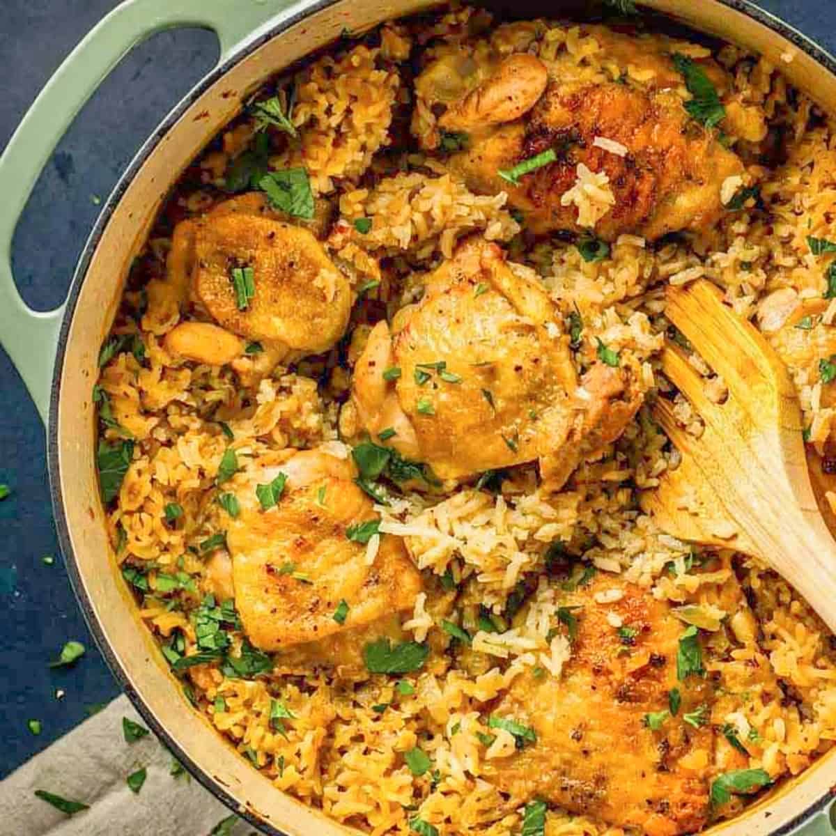 Easy One Pot Chicken And Rice - Dutch Oven Recipes for Chicken Thighs