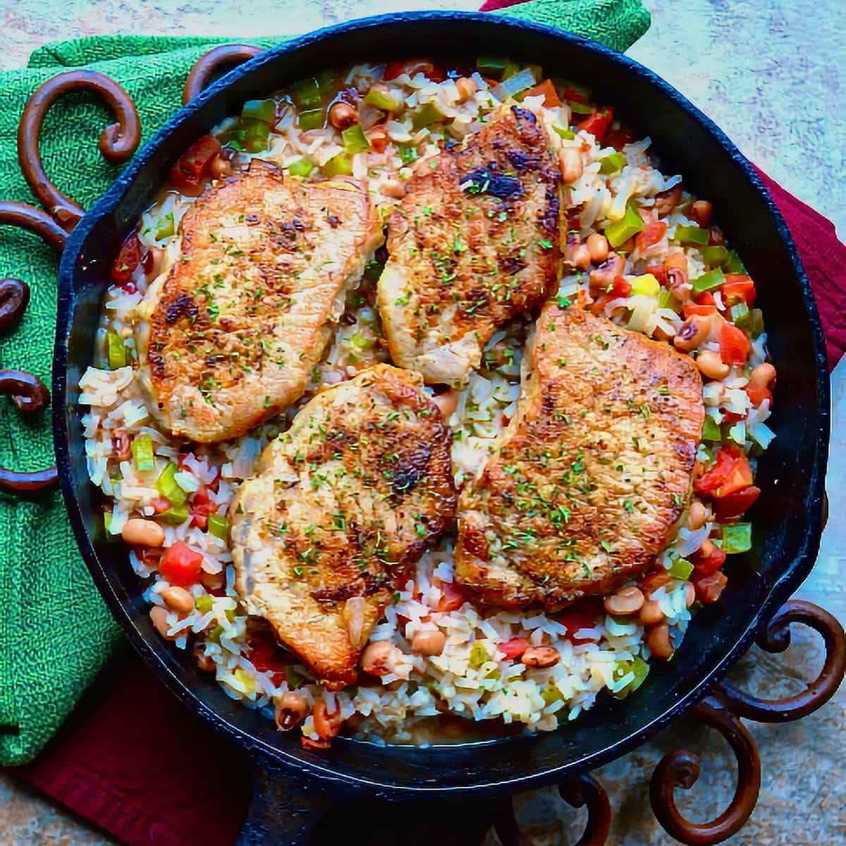 7. One Pan Pork Chops and Rice