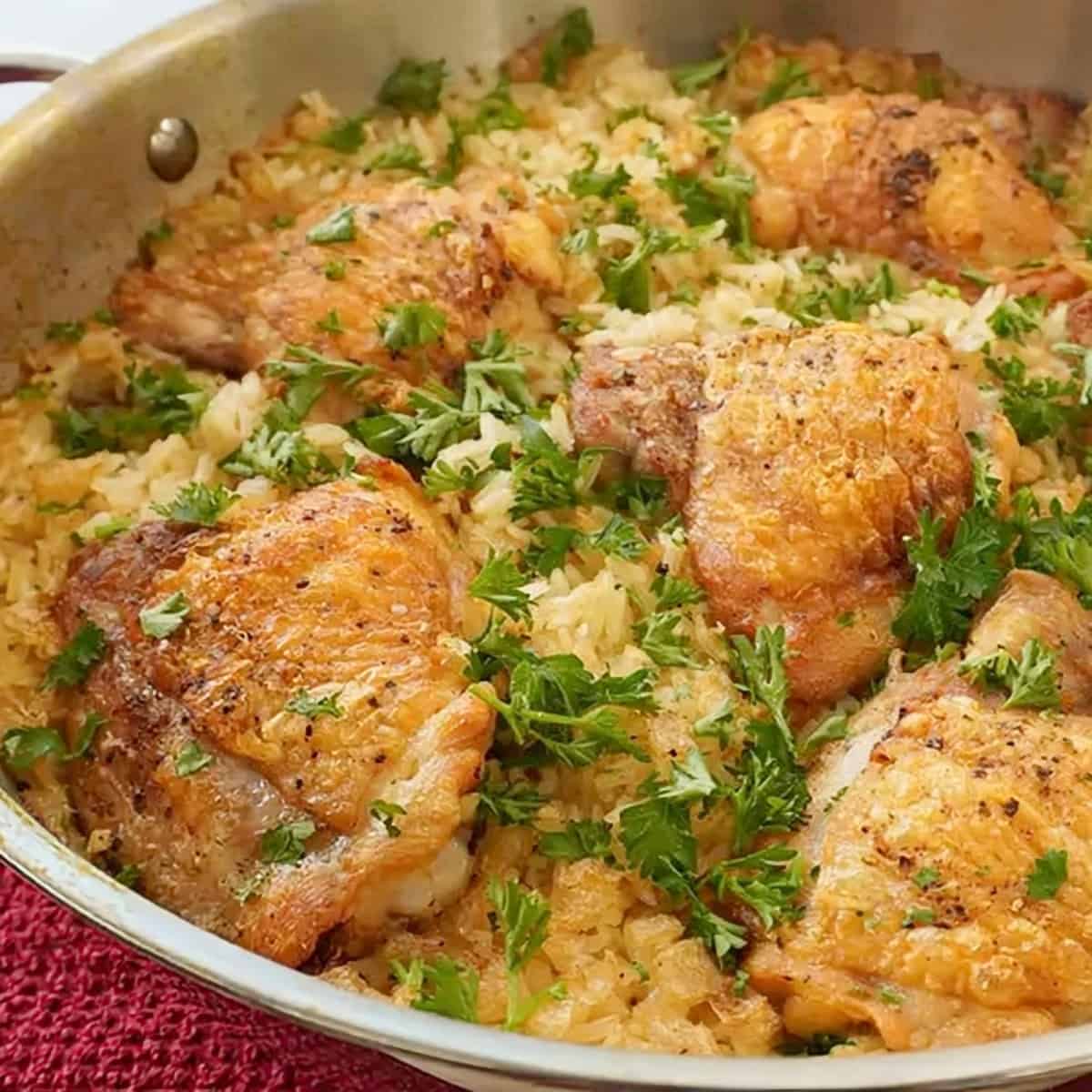 One-Pot Crispy Chicken and Rice - Dutch Oven Recipes for Chicken Thighs