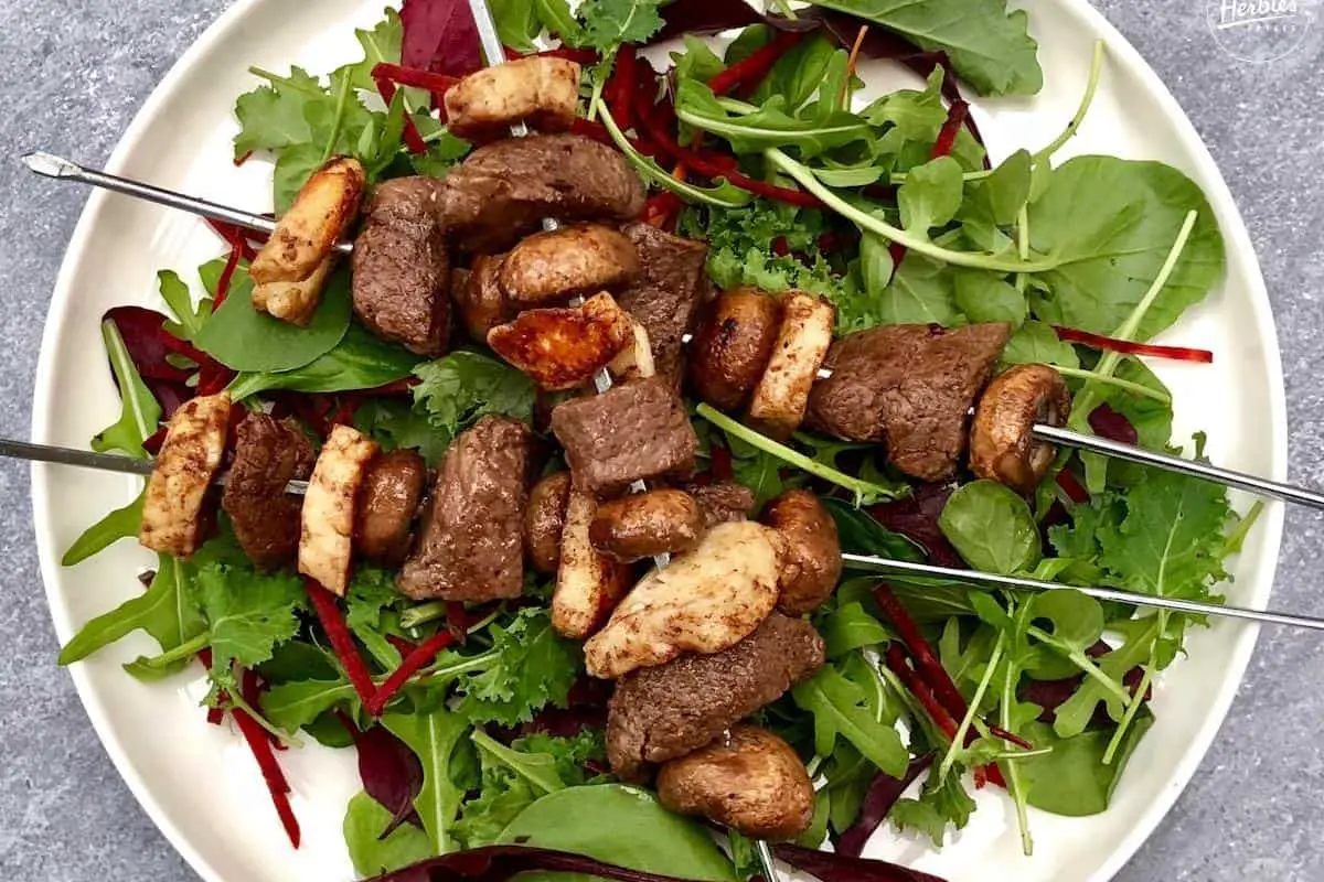 Native Spiced Beef, Mushroom & Haloumi Skewers Australian food traditions