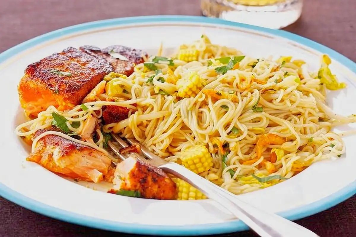 8. Seared Salmon With Singapore Noodles
