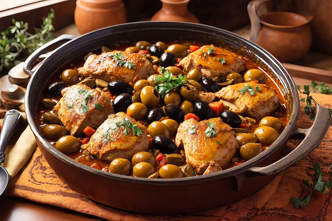 Braised Moroccan Chicken and Olives Recipe