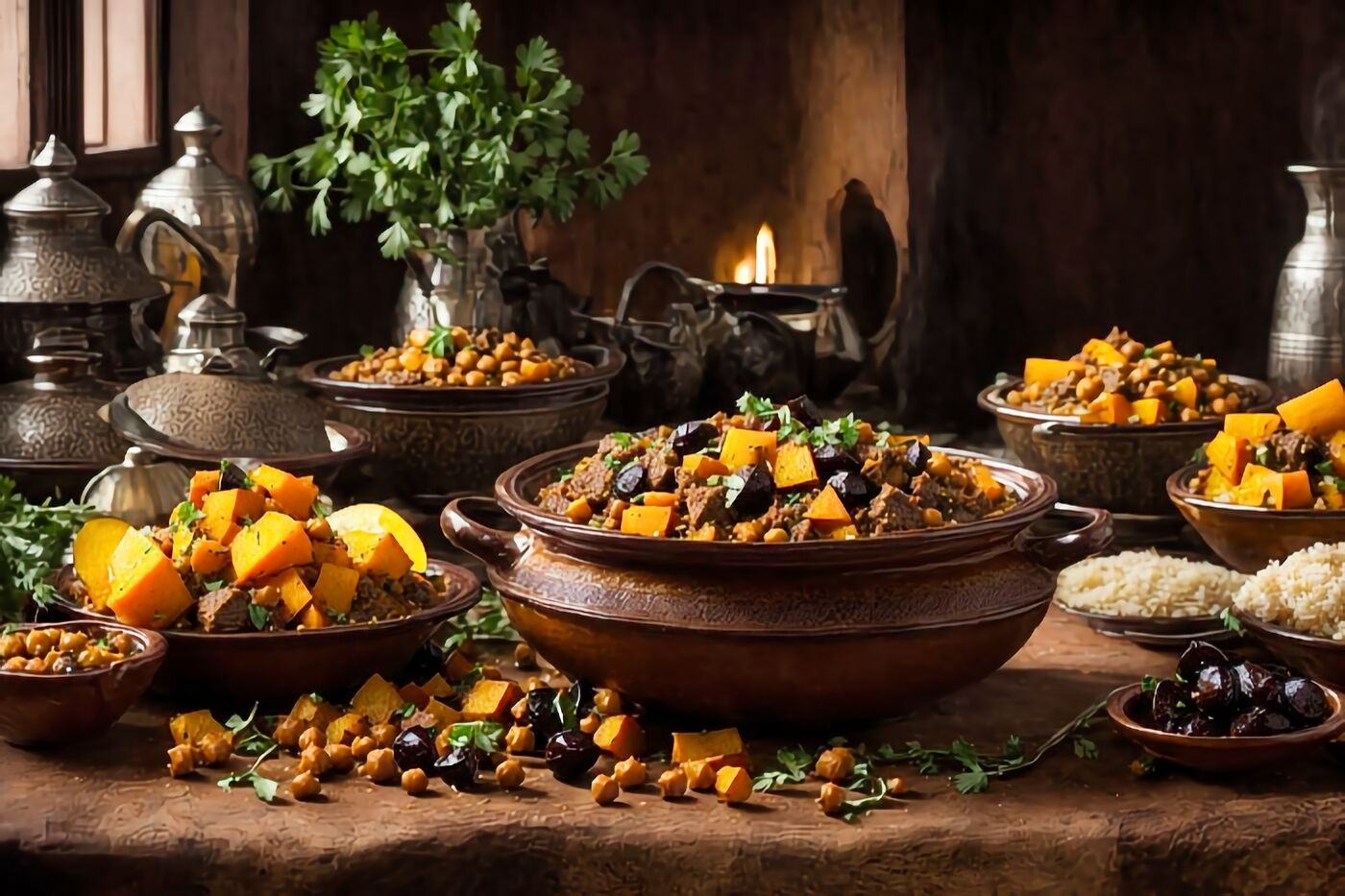 Beef Moroccan Tagine with Squash, Sticky Prunes, and Chickpeas