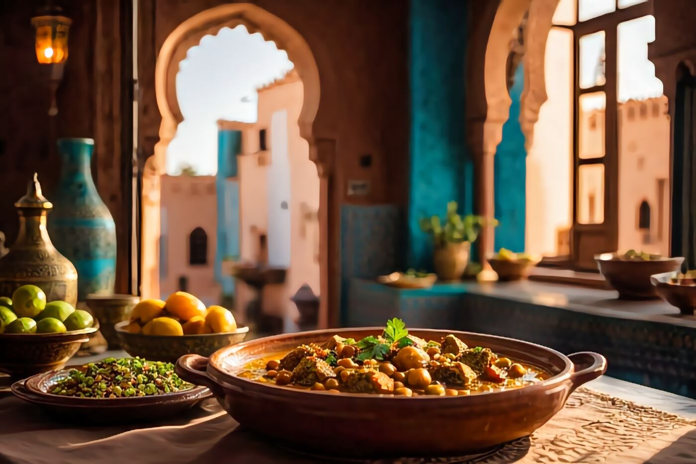 Moroccan Chicken Tagine with Pistachios, Dried Figs, and Chickpeas