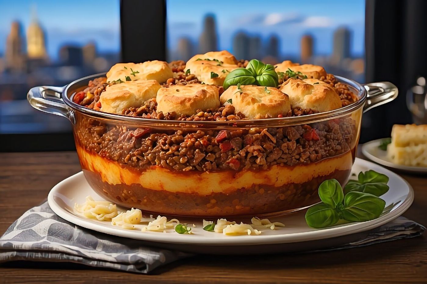 Italian Ground Beef Casserole with Biscuit Topping Recipe